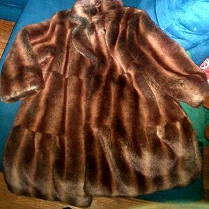 Elegant Brown Faux Fur Mink Coat Size XL